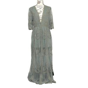 Wishlist Crochet Lace Maxi Dress V Neck Sheer Boho Festival Womens Large